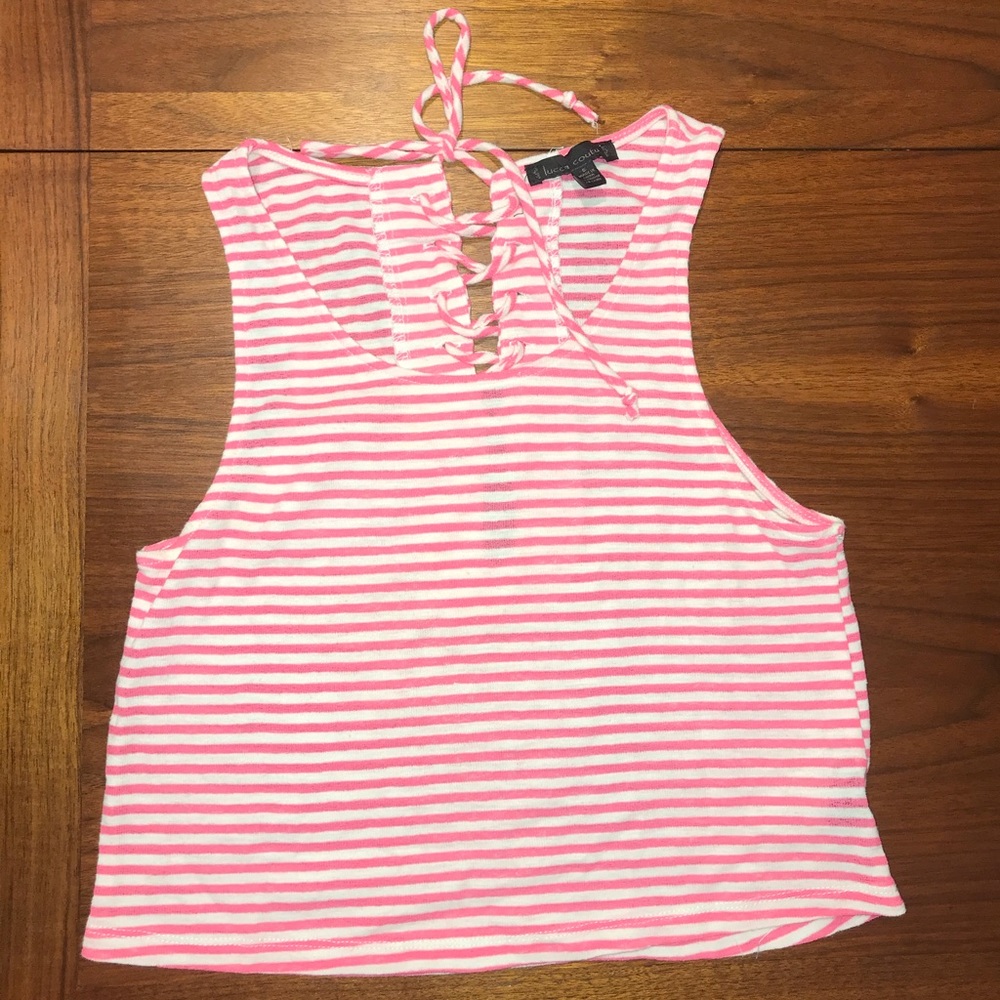 Lucca Couture Pink & White Tank Top
